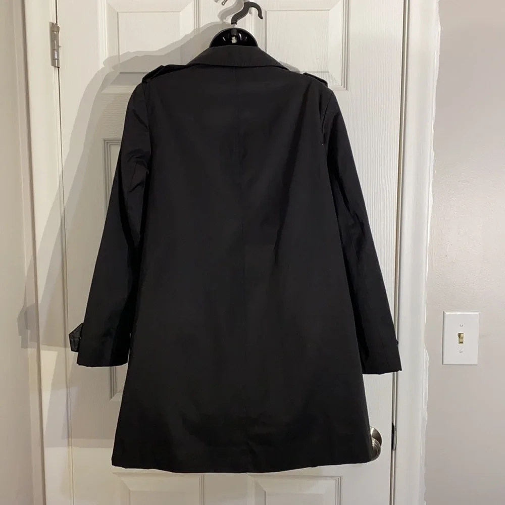 Larry Levine Button Down Black Mid Length Rain/Trench Coat Sz M